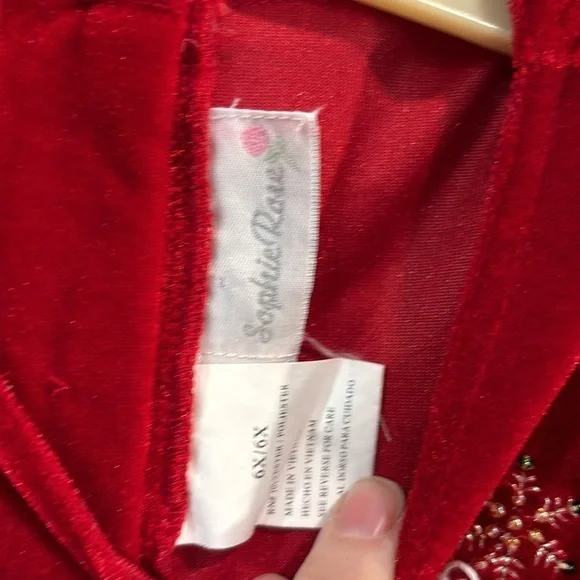 🎄 Sophie Rose Red Velvet Christmas Dress withh Holiday Embellishments size 6X - Picture 6 of 14
